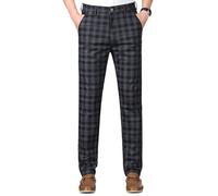 Yukirtiq Men's Tweed Check Stretch Trousers Chino Plaid Pants Slim Fit Classic Check Golf Retro Pants Vintage Style Bottom, Black, W34