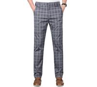 Yukirtiq Men's Tweed Check Stretch Trousers Chino Plaid Pants Slim Fit Classic Check Golf Retro Pants Vintage Style Bottom, Grey, W34