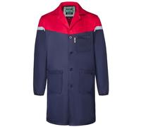 Yukirtiq Mens Warehouse Work Coat Scrubs Overall Factory Dust Coats Garage Work Jacket Smock Paint Over Coat, Blue+Red, L