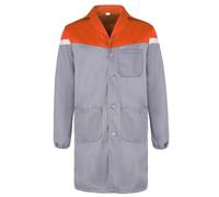 Yukirtiq Mens Warehouse Work Coat Scrubs Overall Factory Dust Coats Garage Work Jacket Smock Paint Over Coat, Grey+Orange, L