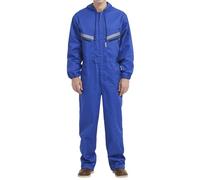 Yukirtiq Men's Workwear Hooded Boilersuit Coverall with Multi Pockets, Heavy Duty Polycotton Overall Trousers Mechanics Boiler Suit with Reflective Tape, Royal Blue, XL