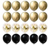 Yukiyi 20pcs 12 Inches Gold and Black Balloons Set, 10 x Metallic Balloons, 5 Confetti for Wedding Anniversary Baby Shower Birthday Party