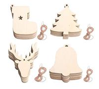Yukiyi 40 Pieces Wooden Baubles Wooden Christmas Decorations to Paint Decorate Your Own Baubles Natural Wood Slices Wood Chips for DIY Crafts Christmas Tree Decorations Christmas Ornaments Pendants