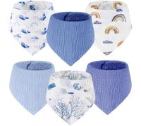 Yukkidds Baby Bibs 100% Muslin Cotton Dribble Bibs Soft and Absorbent for Newborn Toddler from 0-36 months 6 Pack Blue Rainbow