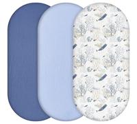 Yukkidds Baby Moses Basket Sheets 81x41cm, 3 Pack 100% Muslin Cotton Fitted Sheets for Bassinet, Crib & Pram Mattress, Soft & Breathable Bedding for Boys and Girls Blue Dolphin