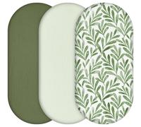 Yukkidds Baby Moses Basket Sheets 81x41cm, 3 Pack 100% Muslin Cotton Fitted Sheets for Bassinet, Crib & Pram Mattress, Soft & Breathable Bedding for Boys and Girls Green Leaf