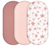 Yukkidds Baby Moses Basket Sheets 81x41cm, 3 Pack 100% Muslin Cotton Fitted Sheets for Bassinet, Crib & Pram Mattress, Soft & Breathable Bedding for Boys and Girls Pink Floral
