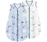 Yukkidds Baby Sleeping Bag 0.5 Tog 100% Cotton Lightweight and Breathable Summer Sleeping Bag for Baby Newborn 12-18 Months 2 Pack Blue Dolphin