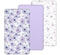 Yukkidds Cot Bed Sheets 140x70cm Fitted 3 Pack Cot Sheets Super Soft and Lightweight Microfibre Toddler Bed Sheets Purple Daisy