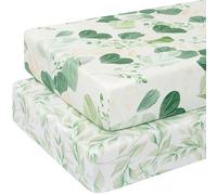 Yukkidds Cot Sheets 140 x 70cm Fitted Cot Bed Sheets 2 Pack Toddler Bed Sheets Super Soft & Breathable Microfiber Green Leaf