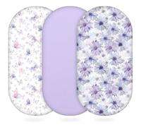 Yukkidds Moses Basket Sheets 3 Pack Pram Sheets Fitted for Newborn Super Soft and Breathbale Bassinet Sheets Moses Basket Cover Purple Daisy