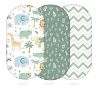 Yukkidds Moses Basket Sheets, Pram Bassinet Sheets Fitted 81x41 cm for Baby | Super Soft & Breathable Microfiber, Carrycot Sheets for Pram, 3 Pack Moses Basket Mattress Cover, Green Lion