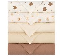 Yukkidds Muslin Cloths for Baby Large 60x60cm Burp Cloths for Newborn 100% Cotton Soft & Breathable Muslin Squares Baby Essentials for Boys Girls 5 Pack Brown Bear