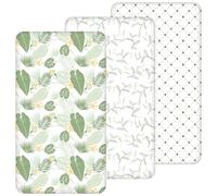 Yukkidds Next to Me Crib Sheets 83x50cm Fitted 3 Pack Baby Crib Sheets Ultra Soft&Breathable Microfibre Baby Cot Bedding Sheets Green Palm