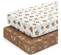 Yukkidds Travel Cot Sheets 95x65 cm Fitted 2 Pack Travel Cot Mattress Cover | Soft Breathable Microfiber, Compatible with Chicco, Hauck Travel Cots Sheet, 360° Snug Fit Elastic Edges, Brown Bee