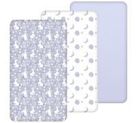 Yukkidds Travel Cot Sheets 95x65cm Fitted, 3 Pack Soft & Breathable Microfiber Baby Cot Mattress Sheets Bedding Blue Rabbit