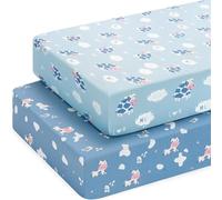 Yukkidds Travel Cot Sheets 95x65cm Fitted Travel Cot Mattress Sheet 2 Pack Super Breathable Microfibere Blue Cow