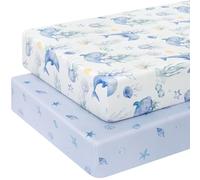 Yukkidds Travel Cot Sheets 95x65cm Fitted Travel Cot Mattress Sheet 2 Pack Super Soft & Breathable Microfiber Blue Dolphin