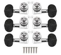 YUKOFE Guitar Tuning Pegs Professional Locking Tuners High Precision Gear Mechanism for Electric Classic Guitar Chrome Plated Silver Black Wood Grain Handle Plastic Oval (Oval)