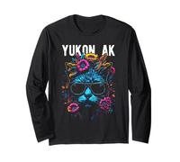 Yukon Alaska Cat Wearing Sunglasses and Flowers Design Long Sleeve T-Shirt