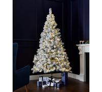 6Ft/1.8m Pre-Lit Yukon Snow Pine Artificial Green Christmas Tree Snow Flocked 550 Tips Branches Snowy Bushy Xmas Home Decorations, with 260 Warm White LEDs, Metal Stand