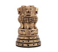 Yuktha Eternals Ashoka Pillar Sculpture | Wooden Statue | Brass Polish Ashok Head Idol For Home Decor (3 X 2.5 Inches).