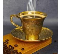 Yuktha Eternals Brass Engraved Coffee Dabra Cup and Saucer |Madrasi Filter Coffee Cup Set Brass| Teacup with Plate| Tea Cup -Peacock Cup and Saucer (Pack of1).