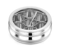 Yuktha Eternals Masala Dabba | Masala Box Stainless Steel For Kitchen | Masala Dani | Spice Storage Container (Glass Lid, 1200Ml), Silver