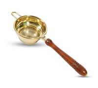 Yuktha Eternals | Medium Brass Strainer | Ideal for 2 Cups |Easy to Use | Perfect for Tea and Coffee with Long Handle for Firm Grip and Easy Straining. (Medium Wooden Handle Strainer)
