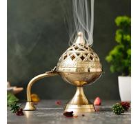 Yuktha EternalsBrass Gold Dhoop Batti Stand with Handle - Loban Dani Aarti Burner.