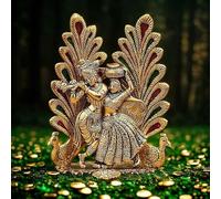 Yuktha Rasakraft Peacock Design Radha Krishna Idol Showpiece with Diya for Puja and Home Decor