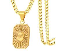 Yukymui Sun and Moon Necklace for Women Adjustable Celestial Dog Tag Pendant Necklace Sunburst Square Charm Necklace Y2K Statement Jewelry for Her, One Size, Stainless Steel, No Gemstone