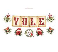 Yule Banner - No DIY Yule Décor for Pagan Christmas Decorations Mistletoe Cardinal Bunting Garland for Christmas Winter Solstice Party Supplies and Home Decorations