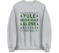 Yule Never Walk Alone Christmas Jumper | Festive Trees and Snowflakes with Holiday Lettering | Funny Xmas Parody Gift Idea for Seasonal Laughs | Cheerful Christmas Spirit Design Sweatshirt