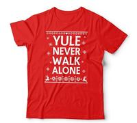 Yule Never Walk Alone Funny Christmas Unisex T-Shirt - Football Ugly Design Scouse Holiday Tee - 2XL RED