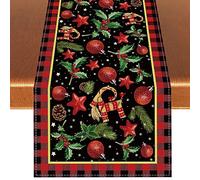 Yule Table Runner Pagan Christmas Tablecloth Scandinavian Straw Goat Julbock Mistletoe Christmas Decorations and Supplies for Home Table-13×90''