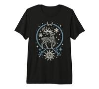 Yule Winter Deer with Antler Moon and Sun Pagan Christmas Premium T-Shirt