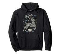 Yule Winter Deer with Antler Moon and Sun Pagan Christmas Pullover Hoodie