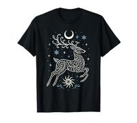 Yule Winter Deer with Antler Moon and Sun Pagan Christmas T-Shirt