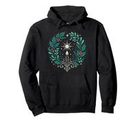 Yule Wreath Solstice Sun Candle Botanical Winter Pagan Art Pullover Hoodie