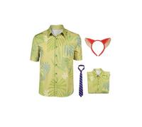 Yulefly Nick Wild Costume Nick Wild Shirt Tie Set Fox Ears Men's Green Shirt Halloween Carnival L