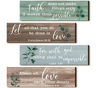 Yulejo 4 Pieces Bible Verses Wall Decor Psalms Scripture Wooden Christian Sign Rustic Wall Art Prayer Decorations for Home (Retro)