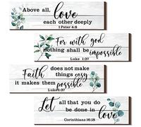 Yulejo 4 Pieces Bible Verses Wall Decor Psalms Scripture Wooden Christian Sign Rustic Wall Art Prayer Decorations for Home (Classic)