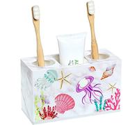 Yulejo Bathroom Toothbrush Holder Beach Theme Decor 3 Slots Hygienic Accessories Nautical Electric Stand Acrylic Seaside Tooth Brush for Storage Dispenser
