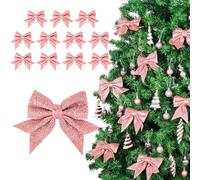 YuleNova 12PCS Christmas Bows for Tree Wreath Decorations, 5 Inch Glitter Christmas Wreath Bow Sequin Bow, Pink Bows