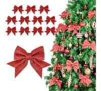 YuleNova 12PCS Christmas Bows for Tree Wreath Decorations, 5 Inch Glitter Christmas Wreath Bow Sequin Bow, Red Bows