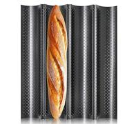YuleNova Baguette Baking Tray French Bread Pan 4 Baguettes Baking Molds, Waves French Bread Tin Cooking Tray Mold, Perforated Baguette Tray for Home Baking
