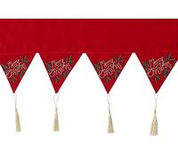 Yuletide Greeting Merry Christmas Embroidered Cotton Velvet Mantel Runner - 30cm x 180cm