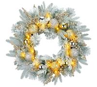 YULETIME 24" Christmas Wreath, Artificial Holiday Wreath with Baubles, Berries, Leaves, Spruce Branches, Snowy Pine Needles (Gold Bauble) (No lights)