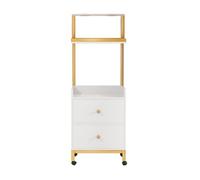 yulewiix Beauty Salon Trolley Cart with 4 Wheels 2 Drawers, Rolling Salon Cart with Dryer Holder Open Shelves, Modern White Golden Barber Station Hair Stylist Tool Storage Cabinet White